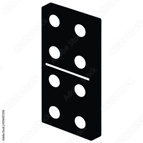domino vector, game piece icon, domino tile silhouette, board game element, black domino graphic, editable stroke