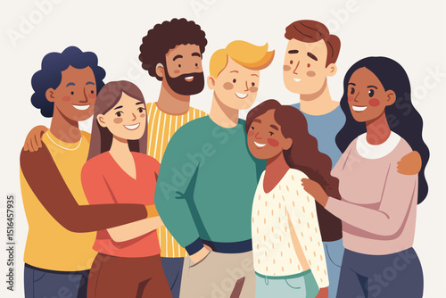 Diverse Group of Friends Embracing Smiling and Showing Support Together