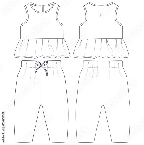  kids baby girl  sleeveless summer tops wide leg pants vector