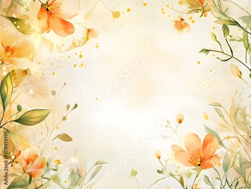 Autumn Orange Floral Frame, Watercolor Flower Frame Background, Orange Blossom Illustration, Fall Orange Floral Border, Hand-Drawn Autumn Flower Frame