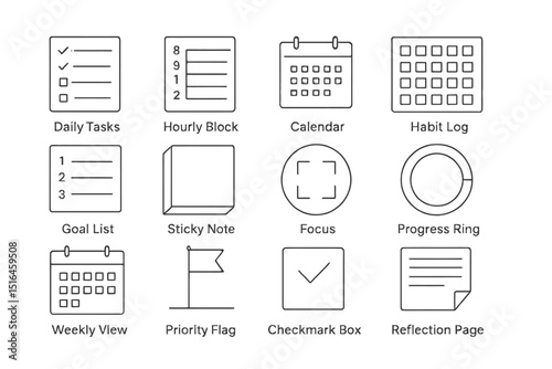 Organizational icons for task management and planning tools