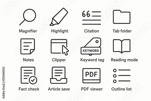Essential document editing and management icons for digital workflows