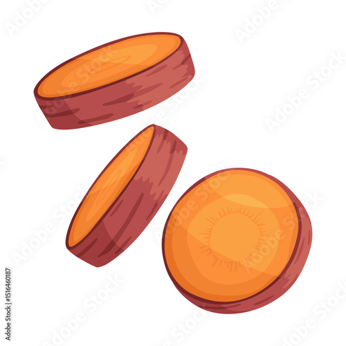 Sweet potato batata. Vegatable ingidient for healthy food. Organic vegetable root, healthy vegan or nutrition carbohydrate. Vector illustration in cartoon flat style. Isolated on white background