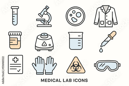 Medical lab icons: tools and safety equipment illustrations