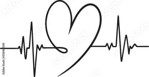 Heartbeat line art symbol illustrating love and health concepts on white background in minimalist style