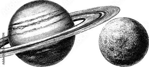 Vintage astronomical art of planet and moon