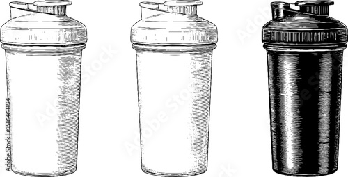 Engraved protein shake bottle set for fitness and nutrition visualization