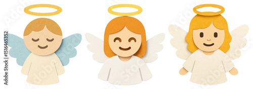 PNG Cute angelic paper figures, element set on transparent background