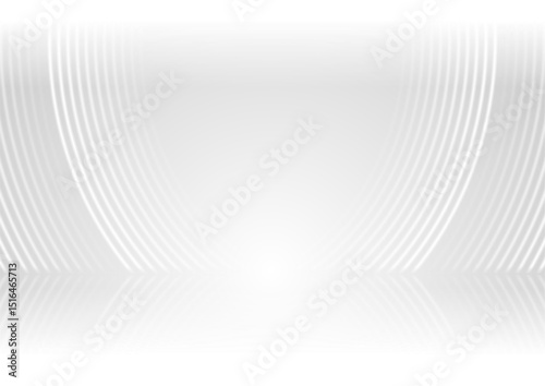 Grey white smooth curved waves abstract tech elegant background with reflection. Vector futuristic light design