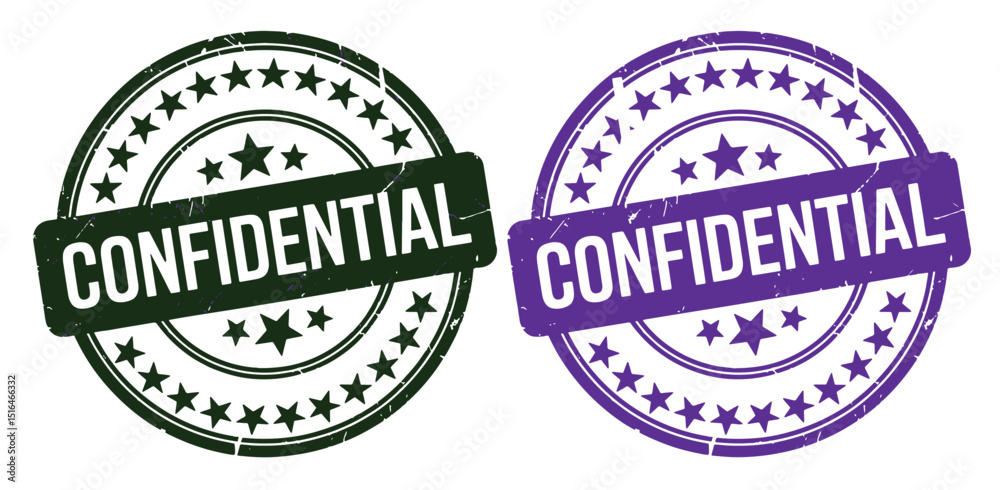Fototapeta premium Set of Green & Purple 'CONFIDENTIAL' Rubber Stamp Illustrations Distressed Grunge Vector