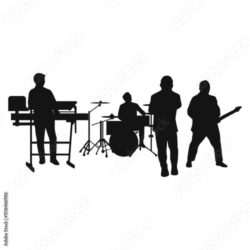 Silhouetted Band Performing Music on Stage in Concert Style