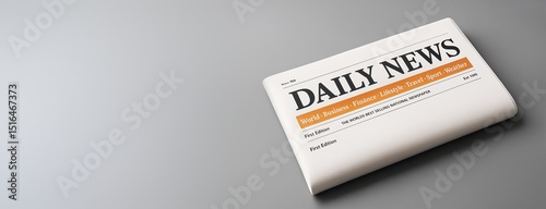 Folded daily newspaper mockup with clean layout on gray background for press, news, advertising, or media concept template use. Ai generative.