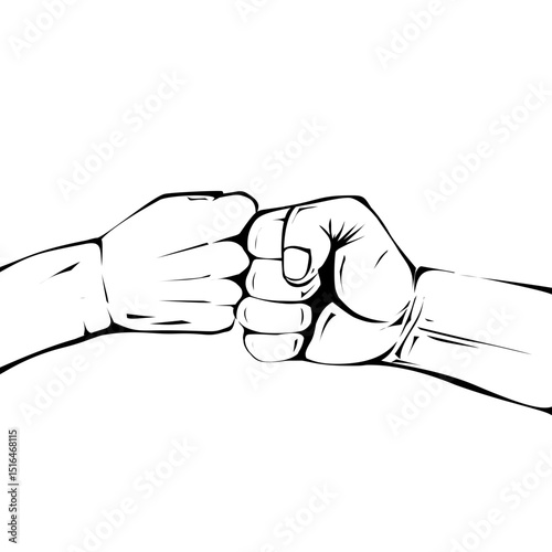 Fist Bump Gesture in Bold Black Line Art on Clean Transparent Background