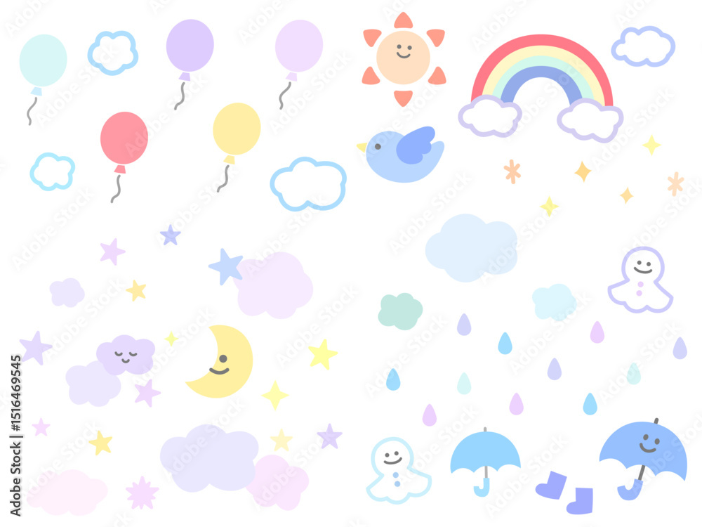 Obraz premium 空と天気のカラフルなかわいいイラスト