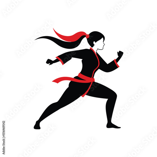 women martial arts fighter silhouette on white background 