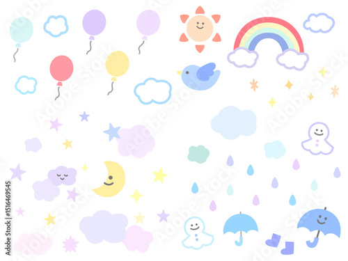 空と天気のカラフルなかわいいイラスト