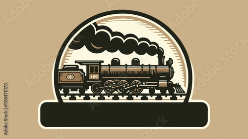 A vintage logo with an illustrated steam locomotive in sepia tones, capturing the spirit of a railway company's heritage 