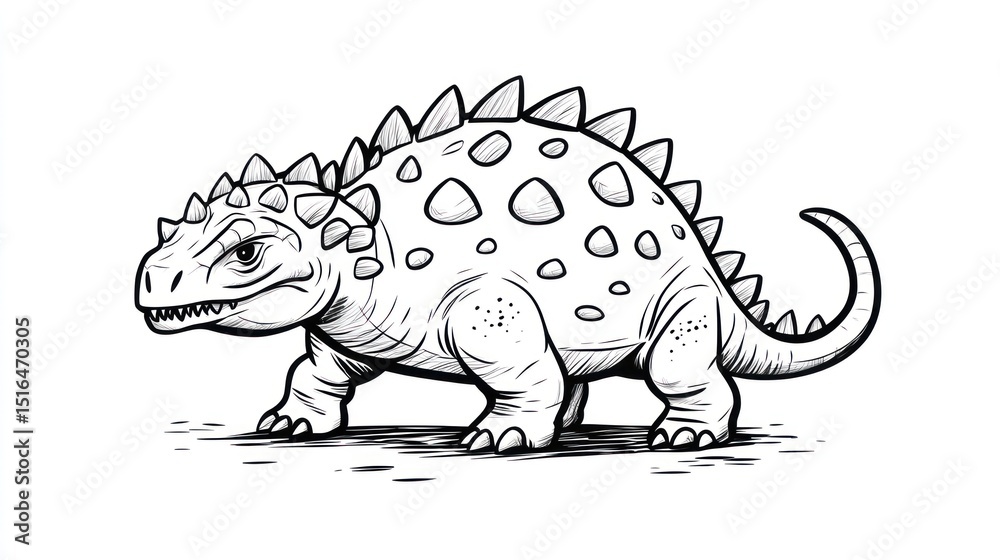Fototapeta premium Black and white illustration of a dinosaur (1)
