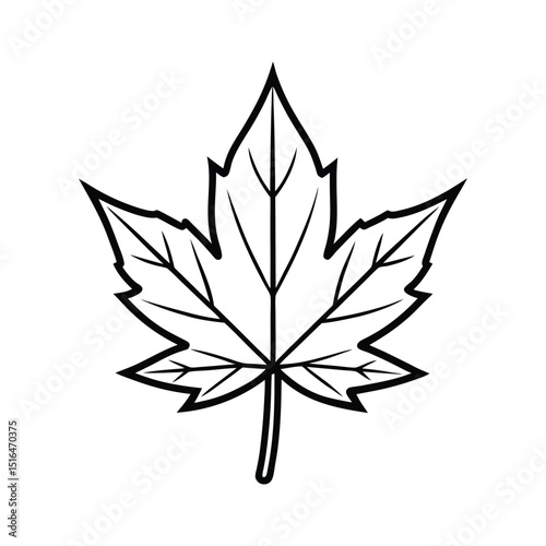 A simple black and white outline of a maple leaf.