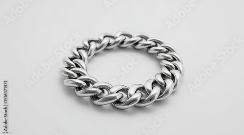 Sleek, chunky chain bracelet.  A circular, substantial chain bracelet with a thick, intertwined design.  A minimalist, modern piece