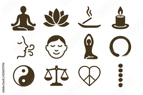 Wellness symbols collection with meditation mindfulness and balance icons