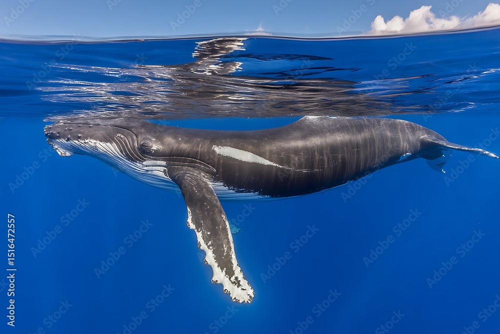 Naklejka premium Humpback whale swimming just below surface