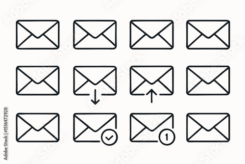 Set of email envelope icons with delivery and notification symbols