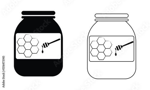 Honey jar vector icon set. Honey pot vector illustration  honeycomb and honey stick, jar with jam vector.