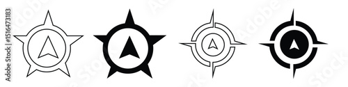 Navigation compass icon. Navigation and location icon set. Compass directions of north, east, south, west. Geographical position, cartography and navigation. Vector illustration.