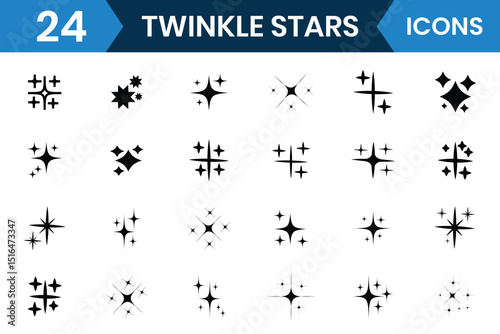  Set of twinkling stars vector, icon. Twinkle shining star icon, vector set. Minimalist twinkle star icon symbols. Twinkling spark, shining star, Set of twinkling star vector illustration.	