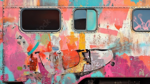 Colorful graffiti-covered train car side