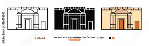 Archaeological Museum of Córdoba Line Icon, Cordoba, Spain Landmark, Silhouette, Color Vector, Editable Stroke.
