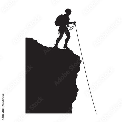 A person abseiling down a rock minimal silhouette