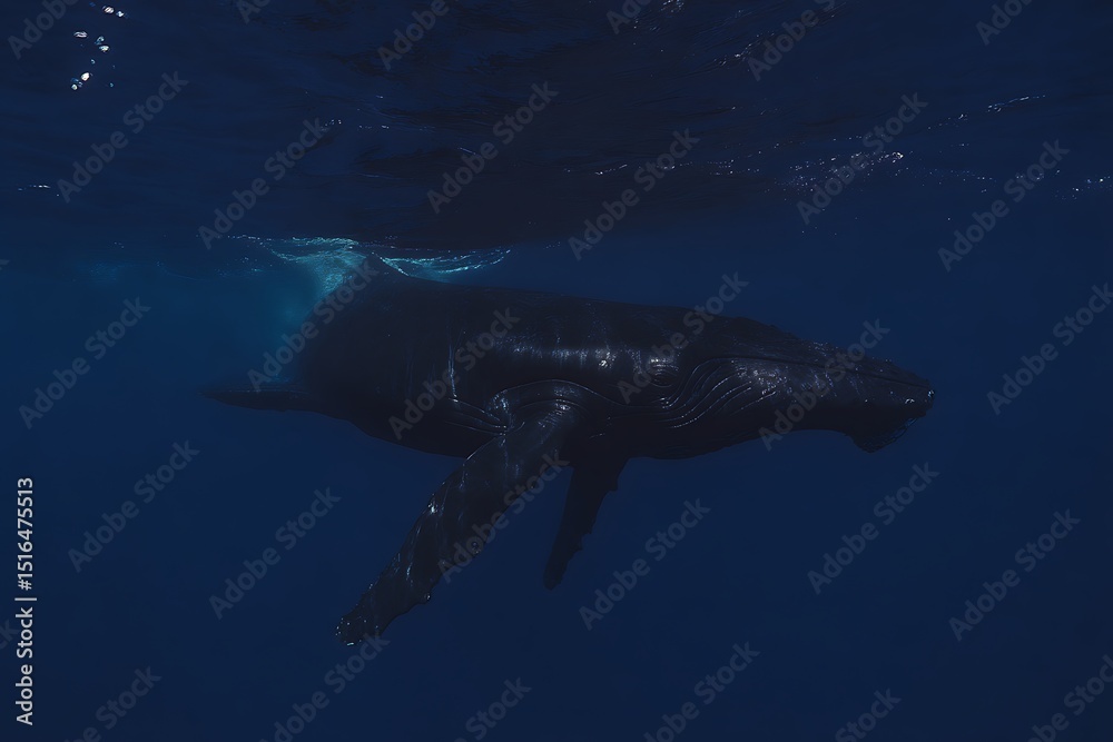 Fototapeta premium Humpback whale swimming underwater gracefully