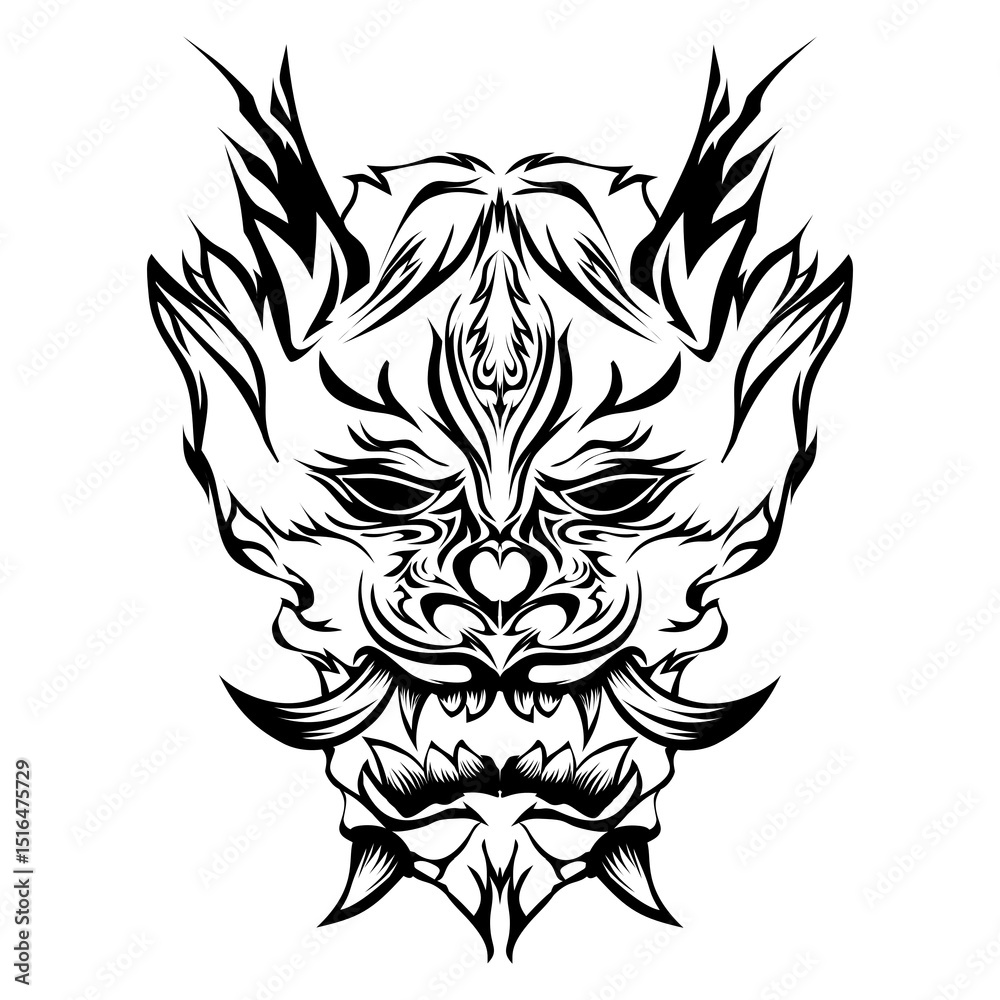 Fototapeta premium Abstract Tribal Mask with Black Ornate Design on Transparent Background