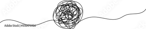 Tangled Ball Connected to a Wavy Line Abstract