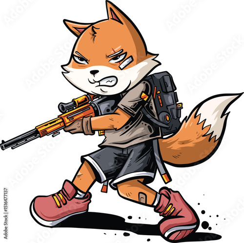 cute wolf cartoon design playing paint ball