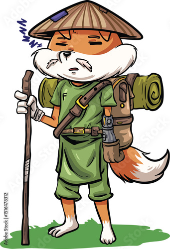 cartoon design of wolf climbing mountain