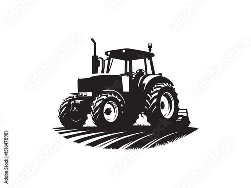 Farm Tractor Silhouette Vector Illustration