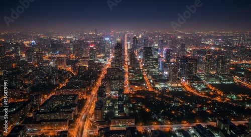 Wallpaper Mural Night cityscape panorama, showcasing illuminated streets, buildings, and a sprawling urban landscape under a dark sky Torontodigital.ca