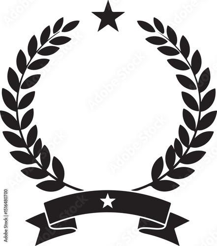 Veterans Day Honor Badge Graphic - Star, Laurel Wreath, Ribbon - Tribute, Military, Holiday Design