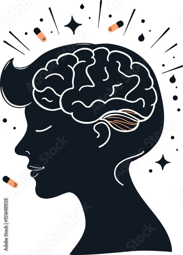 a silhouette of a man ' s head with a brain exploding out