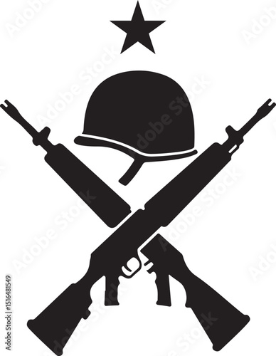 Veterans Day Military Tribute Graphic - Crossed Rifles, Helmet, Star Symbol for Holiday, Event, Trend, Seasonal Commemoration