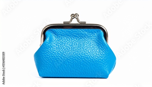 Blue Coin Purse Isolated on White Background with Clipping Path, Saving Money Concept