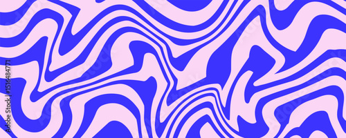 Blue Wavy Lines Abstract Background in Trendy Retro Psychedelic Style. Twisted, Swirled, and Distorted Vector Texture Pattern