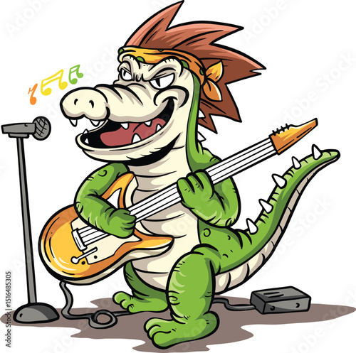 cartoon design of crocodile playing guitar singing