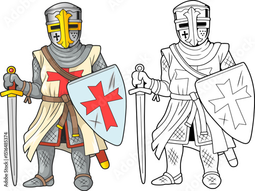 Medieval warrior crusader coloring book