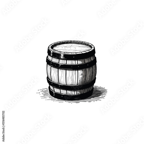 Vintage old barrel illustration. drawn in an engraved, woodcut style with fine details sketch engraving vector illustration. Scratch board imitation. 