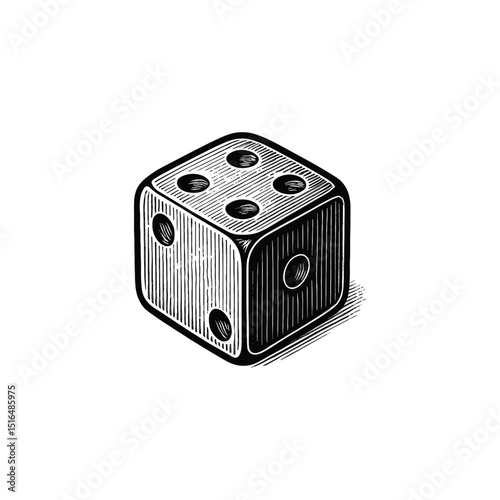 Vintage Dice illustration. drawn in an engraved, woodcut style with fine details sketch engraving vector illustration. Scratch board imitation. 