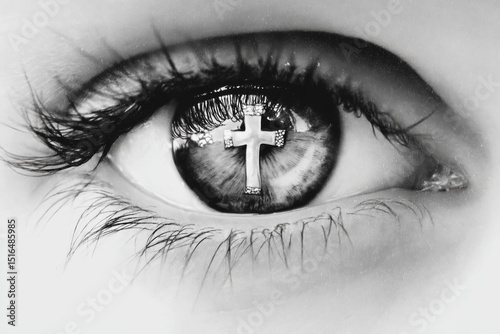 Eye reflection with glowing cross	